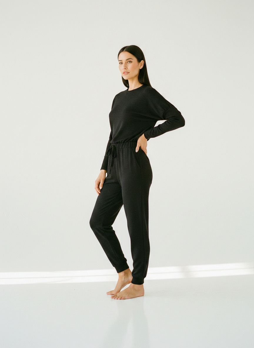 Women's Two Piece Loose Scrunchy Long Sleeve Top Cuffed Ankle Joggers Loungewear