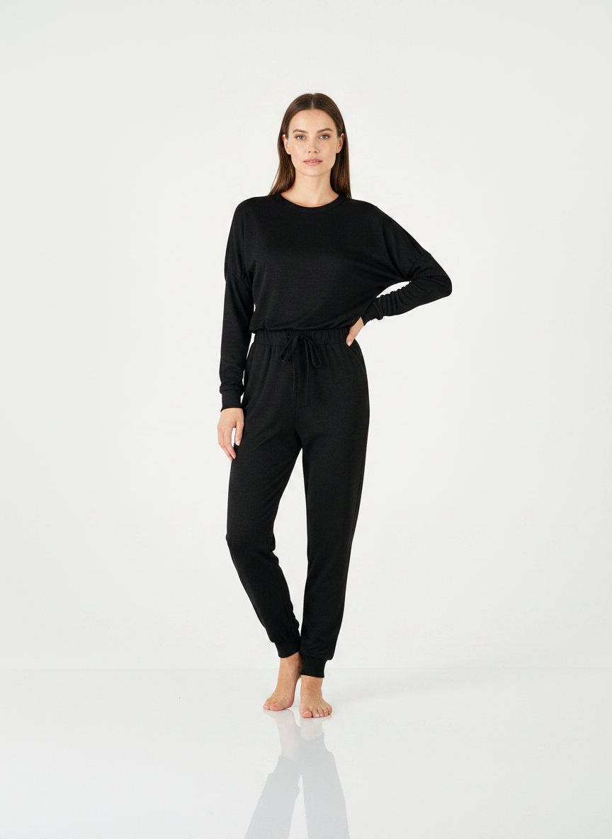 Women's Two Piece Loose Scrunchy Long Sleeve Top Cuffed Ankle Joggers Loungewear
