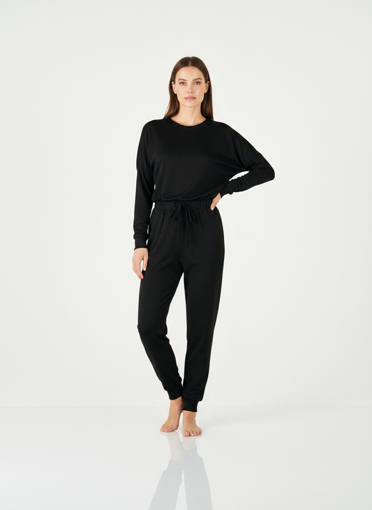 Women's Two Piece Loose Scrunchy Long Sleeve Top Cuffed Ankle Joggers Loungewear