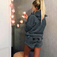 Women's Warm Fuzzy Cat Ear Hoodie Meow Short Set