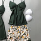 Women's Four Piece Sleepwear Gown V-neck Kimono Robe Shorts and Top