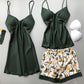 Women's Four Piece Sleepwear Gown V-neck Kimono Robe Shorts and Top