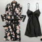 Women's Four Piece Sleepwear Gown V-neck Kimono Robe Shorts and Top