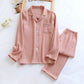 Long Sleeve Long Pants Gauze Crepe Cotton Front Button Top with Collar and Pocket Pajama Set