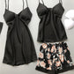 Women's Four Piece Sleepwear Gown V-neck Kimono Robe Shorts and Top